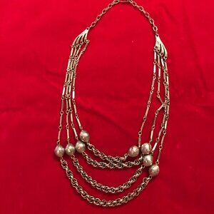 Vintage Multi-Strand Gold Chain and Balls Bib Necklace